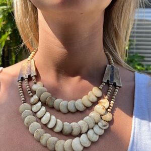 Vintage 3 Strand Bone Beaded Necklace